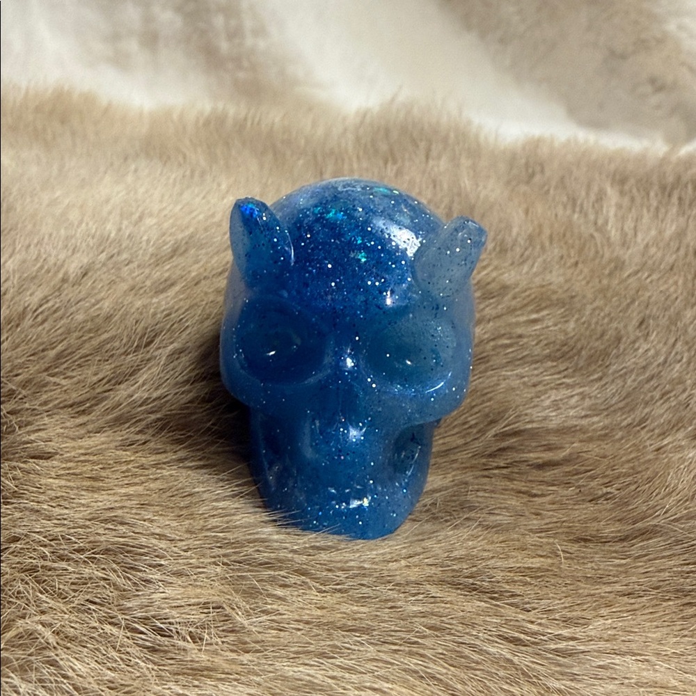 Blue Glitter Skull Home Accent 2” glow in the dark